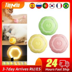 Brinquedos nova bola de gato interativa inteligente 7 cores led silencioso carga usb rolamento automático para gatinho animal de estimação brinquedos de gato elétrico presente bola de rolamento