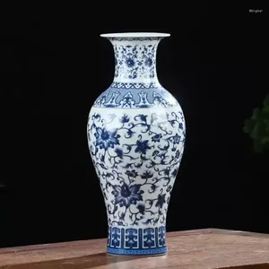 Vasos jingdezhen porcelana antigo azul e branco vaso decoração sala de estar arranjo flor chinês grande decorativo ha