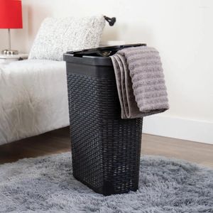 Laundry Bags 40L Slim Hamper Clothes Basket Lid Wicker Design Plastic 18"L X 10.4"W 23.5"H Set Of 6 Black