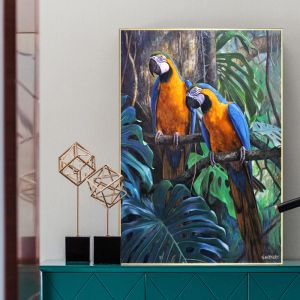 Попугающие принты холст рисовать стены искусство для гостиной домашнее украшение животных плакат картинка красочная птица куадрос без рамки