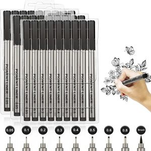 9PCSSET Profession Pigment Liner Micron Ink Art Marker Pen for Sketch Drawing Comics Brush Hook Line Pens Supplies 240320