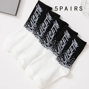 Men's Socks 5 Pairs Men And Women High Tube Middle Stockings Colourful Breathable With Cool Pattern Fashion Casual