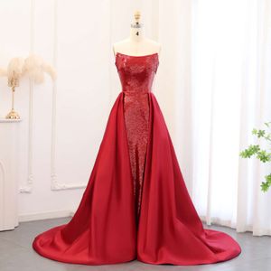 Sparkly Wine Say Sharon Sharon Red Squin Mermaid Evening Dresses with Overskirt 2024 우아한 여성 웨딩 갈라 파티 가운 SS513