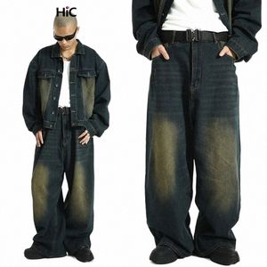 Reddachic Big Size Green W Skater Men baggy jeans Justera midjan 90-talets vintage Y2K breda byxor Hip Hop-byxor Casual Work Wear G4QB#