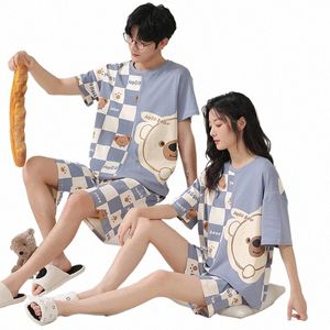 summer 3XL Short Pajama Sets Couples Short Pants Carto Bear Sleepwear Women's Pajamas Lounge Men Home Pijama Mujer Hombre m4IJ#