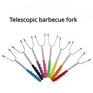 Gafflar 5st BBQ Fork Barbecue Cookware Outdoor Roasting Sticks Telescopic Ushaped Camp Tool för hushållskök BBQ -leveranser