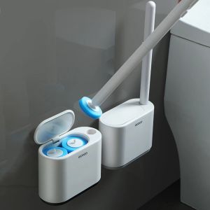 Borstar engångs toalettborste med rengöringsvätska, väggmonterat, långt handtag, ersättningsborstens renare set, badrum