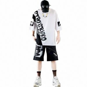męskie garnitury sportowe młodzieżowe menu Zestaw odzieży luźne duże koszulki dresowe marka koreańska trend hip-hop dwuczęściowe zestawy Y4KY#