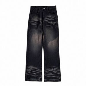 American Style Wed High Street Retro Jeans Homens Mulheres Causal Solto Reto Micro-Queimado Calças Homens Bottom Roupas Masculinas c8Ku #