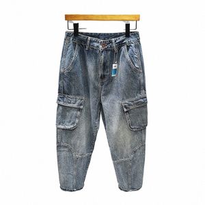 Nowe dżinsy ładunkowe męskie harajuku swobodne luźne spodnie kieszonkowe vintage High Street Fi y2k harem dżinsowe spodnie Mężczyzna M0BD#