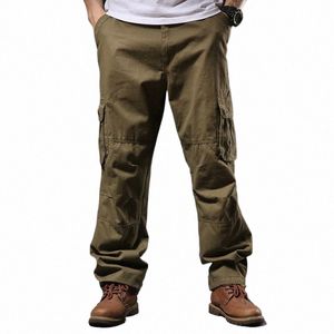 men's Casual Cott Cargo Pants Multi-Pocket Wear-Resistant Baggy Work Overalls Straight Military Army Slacks Lg Trousers n5Xc#