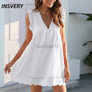 Mulheres de banho verão casual saia curta mulheres com decote em v plissado borda design renda oco design praia mini vestido 240326