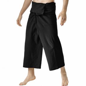 NY SUMMER DAGLIGT THAI FISHERMAN LINEN PANTS Herrarna Loose Yoga Pirate Harem Pants Baggy Hosen Homewear Quick-Torry Byxor Z9WQ#