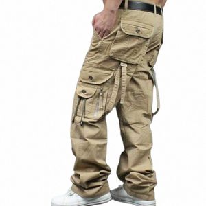 men's Cargo Pants Casual Fi Straight-leg Multi Pocket Overall Men Outdoors Trousers Male Bottoms 25IS#