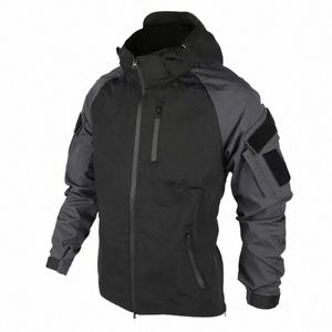 outdoor Tactical Hooded Jacket Men Combat Coat Spring Autumn Detachable Hoodie Multi-pocket Bomber Jackets Male Black 28Jn#