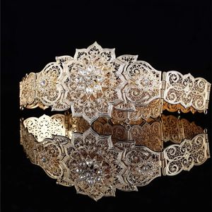 Classic Arabian Caftan Wedding Dress Waist Chain Cutout Crystal Flower Shape Metal Belt Adjustable Length Body Jewelry 240326