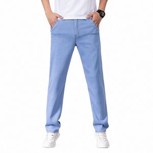 shan BAO Classic Style Men's Light Blue Black Jeans Busin Fi Denim Advanced Stretch Cott Trousers Male Brand Pants s0OR#