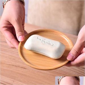 Soap Dishes Wooden Manual Square Soaps Eco-Friendly Drainable Dish Tray Round Shape Solid Wood Storage Holder Bathroom Accessories Jab Dh5Te