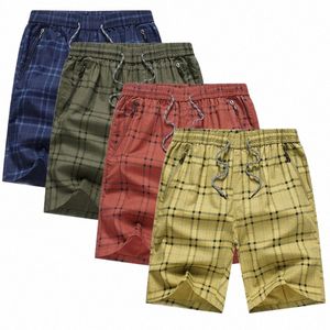 wholesale New Loose Fi Shorts Pure 100% Cott Casual 4 color Selecti Plaid Clothing Beach Shorts Men 27MR#