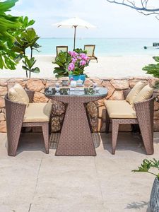 Camp Furniture Outdoor Table And Chair Rattan Three-piece Combination Sun Room Booth Creative Simple Leisure Garden