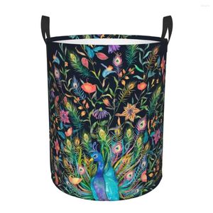 Tvättpåsar Dirty Basket Watercolor Peacock Spreading Tails Folding Kläder Förvaring Hink Toy Home Waterproof Organizer