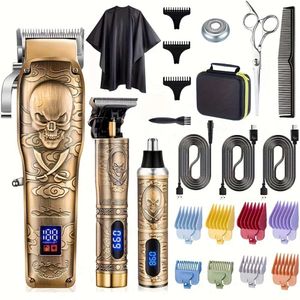 Máquina de cortar cabelo profissional para homens, aparador elétrico de lâmina em T sem fio para homens, aparadores de nariz e barba, três tipos de cortador de barbeiro, kit recarregável para corte de cabelo masculino