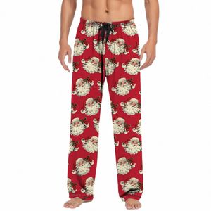 Pantaloni da pigiama da uomo di Natale Babbo Natale Gatto stampato con coulisse Vita elastica Homewear Bottoms Pantaloni larghi da notte Pantaloni dritti s87L #