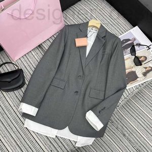 Women's Suits & Blazers designer brand Spring/Summer New Miu High end and Elegant Style Splicing with Contrast Color Letter Sticker Embroidered Suit Fake Two Jackets 5X