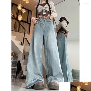 Jeans da donna Wcfcx Studio Pantaloni a gamba larga a vita alta da donna Pantaloni larghi alla moda semplici e versatili 2023 Autunno Casual Drop Delivery App Otzqr