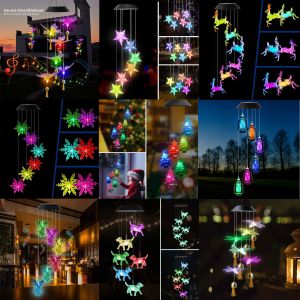 Chimes Solar Wind Bell Lamp Garden Solar Lights Chimes Waterproof Crystal Ball LED Hanging Lamp for Garden Outdoor Christmas Decoration