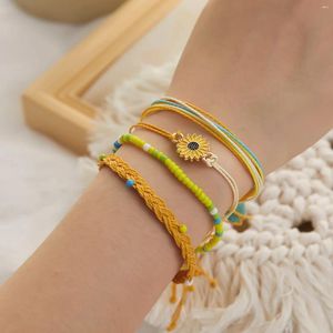 Länkarmband 2024 Summer Boho Multilayer Women Armband Set Charm Sunflower Daisy Rice Bead flätad för par smyckespresent