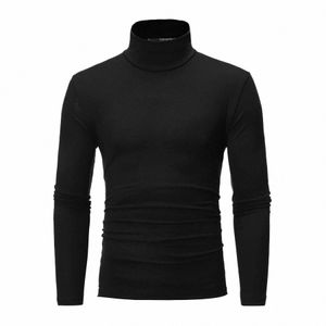 Autumn Winter Men's Thermal LG Sleeve Roll Turtleneck T-shirt Solid Color Topps Male Slim Basic Stretch Tee Top E76L#