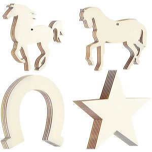 Crafts 72pcs Unfinished Wooden Horse Cutouts Horse Horseshoes Star Wood Slices Blank Chip Pendant DIY Wooden Home Birthday Party Decors