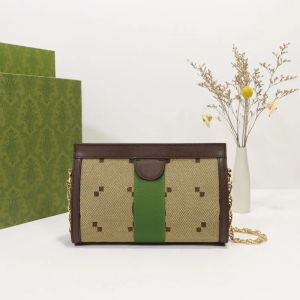 2024 new Chain Crossbody Bag Canvas Leather Clutch Bags Clip Wallet Women Designer Handbag Purse Mosaic Ribbon Stripe Letters Interior Compartment Flap
