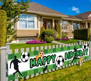 Tillbehör Soccer Happy Birthday Banner för Yard Outdoor Football Foothel Sport Poster Foto Backdrop Banners Sport Temed Party Decoration