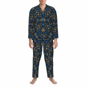 Vintage Mandala Pijama Setleri Soyut Çiçek Romantik Sweatwear Erkekler LG-Sleeve Estetik Uyku 2 Parça Nightwear Büyük Boy I0GH#
