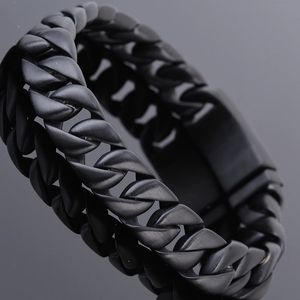 Aço inoxidável preto escovado na mão pulseira masculina moda pulseiras matéria 12mm curb link chain masculino jóias acessórios 240313