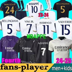 2024 REAL MADRIDS Bellingham Soccer Jerseys Quarto MBAPPE TCHOUAMENI VINI JR 23 24 25 Camisa de futebol Camavinga Rodrygo Modric 4th Men Kits Kit Uniforms Jogador de fãs