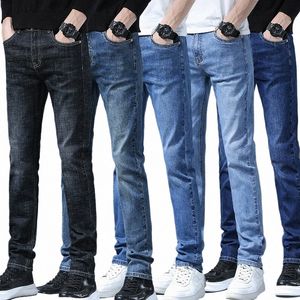 Busin Men Straight Leg Classic Jeans Casual Denim LG Calças Slim Fit Homem Simples Calças Fi Masculino Jeans Stretch Q4IR #