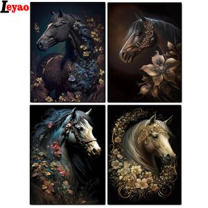 Stitch 5D Diamond Painting Animal Drill Full Square/Round Diamond Ramitine Black Horse with Flowers Nuove decorazioni di arrivo per la casa