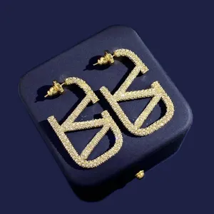 Trendy designer jewelry women diamond pearl pendant luxury earrings multi colour vintage big letter good quality stud ohrringe hoop earings zl194 H4