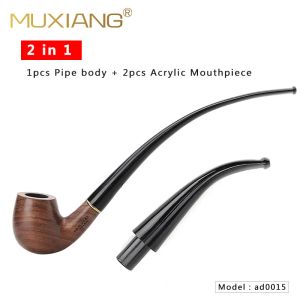 Embossing Hotmuxiang 2 in 1 Wooden Rosewood Smoking Pipe Tobacco Tube Pipes Wood with 9mm Filter 10 Smoking Tools Pipe Set Gift for Men