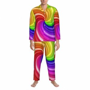 colorato Tie Dye pigiama Set Arcobaleno Swirl Art Carino morbido pigiameria Coppia Lg maniche Retro Notte 2 pezzi da notte Big Size h2v6 #