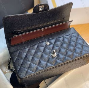 10A Spiegelqualität, klassische gesteppte Tasche mit doppelter Klappe, 25 cm, mittlere obere Etage, echte Ledertaschen, Kaviar-Lammfell, schwarze Geldbörsen, Schulter-Designer-Handtasche 9101ess