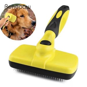 Pentes Benepaw Premium Auto Clean Hair Dog Escova Slicker Confortável Pequeno Grande Cão Pente Pet Grooming Ferramentas Cat se encaixa em vários cabelos