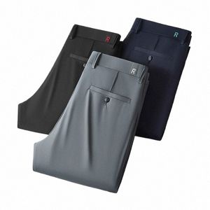 Letnia marka cienkie spodnie Jakość Busin Casual Tkanina Siądła prosta lekka wysoka elastyczność biuro fajne lodowe spodnie r24U#