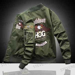 Herrjackor Eagle Flight Jacket Mens Workwear Spring och Autumn Pilot Baseball Uniform Tactical Flight Suit broderad tung industri Blac T240326