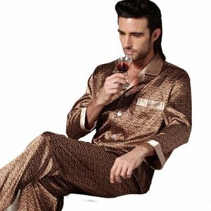 spring Autumn Men's Thin Imitati Silk Pajamas Set Lg Sleeve Pants Oversized Home Clothing Luxury Colorful Sleepwear 62Ia#