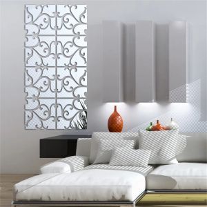 Espelhos 4 pçs espelho acrílico adesivos de parede decoração da casa espelhos autoadesivos forma flor para casa sala estar porta sofá tv decoração