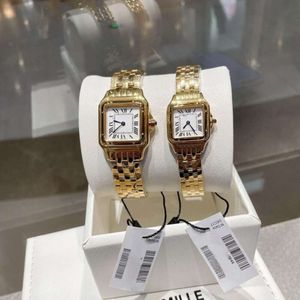 Orologio da donna al quarzo con coppia di ghepardi con faccia romana, in acciaio di precisione, alla moda, per la casa, con diamanti quadrati classici